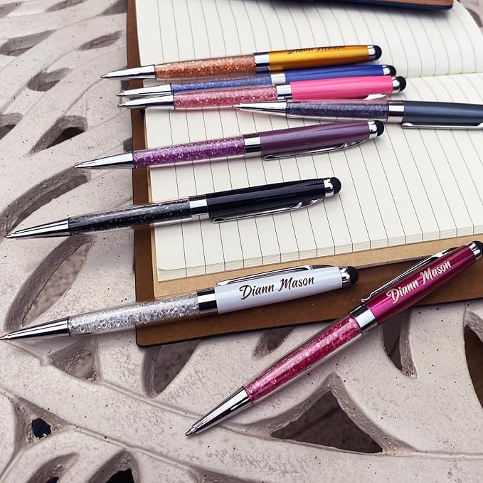 Personalized Pens Bulk Custom Customized Pen with Stylus Free Engraving Ballpoint Pens Set with Your Name Text for Business Women Men Graduation Wedding Christmas Gift 12pcs/Pack