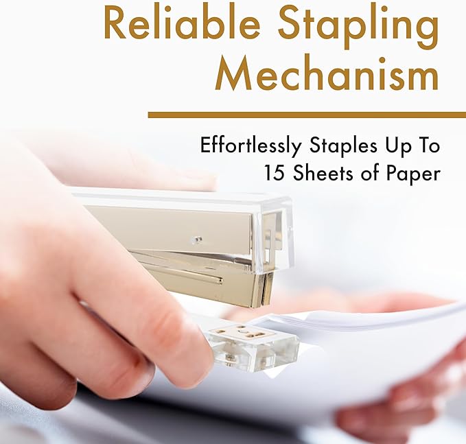 OfficeGoods Acrylic Stapler – Aesthetic & Durable Gold Desk Staple for Modern Office – Stylish & Compact Office Supplies for Women & Men