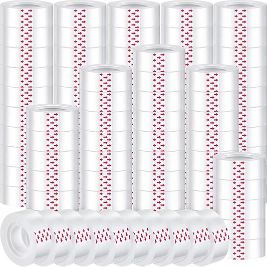 Pasimy 96 Rolls Clear Tape Bulk Strong Sticky Transparent Tape Refills for Dispenser, Office, Home, School, Wall, Carpet, 3/4 x 1000 Inches(Red)