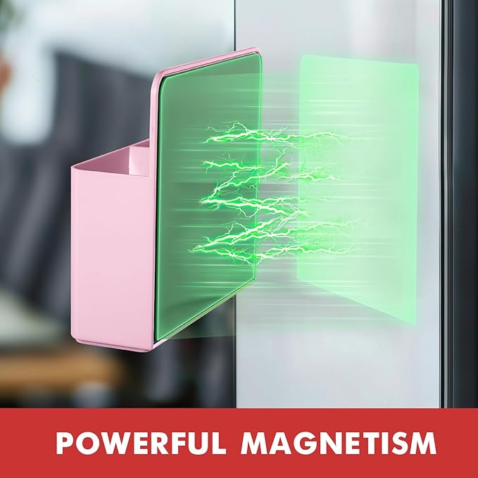 BEYGORM 2 Pack Plastic Magnetic Pen Holder for Refrigerator, Dry Erase Marker Holder for Whiteboard，Magnet School Locker Organizer Accessories, Pencil Cup, Pen Caddy, Classroom Organization(Pink)