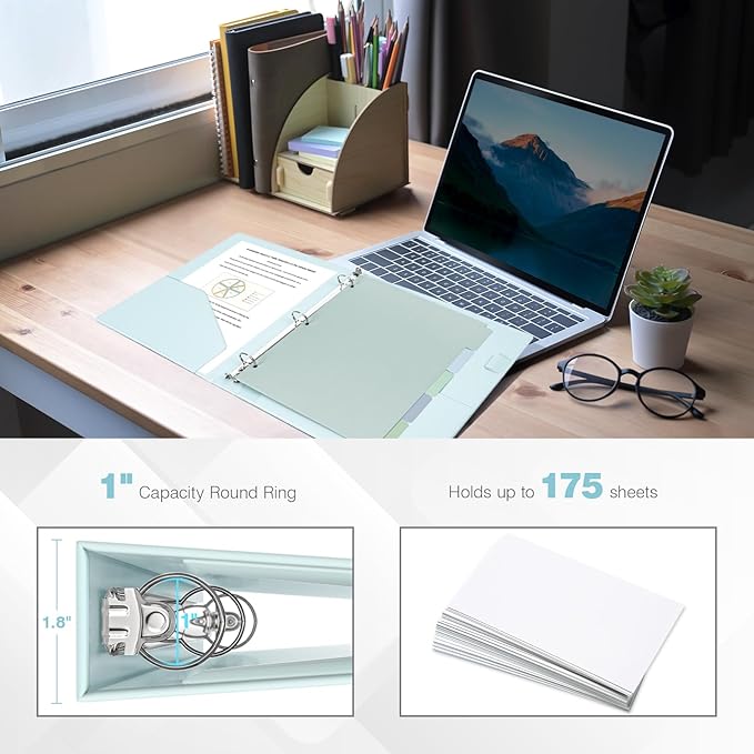 Ospelelf 3 Ring Binder 1 Inch Vintage Hardcover, Leather Organizer for Letter Size, Professional Clipboard with Dividers and Tabs, Blue