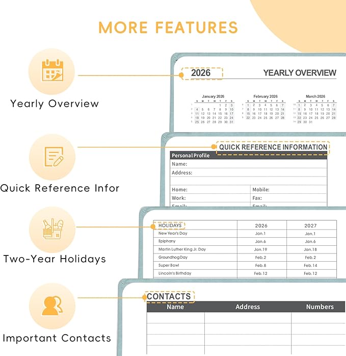 2026 Planner, A5 (5.6"x 8.5") Planner 2026 Jan-Dec, Monthly/Weekly/Daily Tabs with Contacts & Holidays, PU Leather Cover & 100gsm Paper, Organizer for School and Business Supplies (Sage Green)