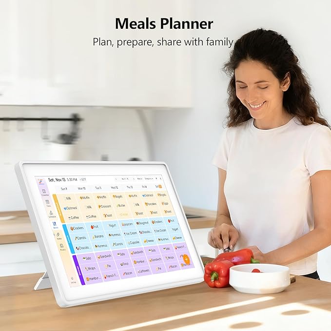 Digital Calendar, 15.6 Inch Wall Planner Electronic Calendar & Chore Chart, Smart Touchscreen Interactive Display for Family Schedules, Great for Organizing Your Routines, Wall & Desk Mountable White