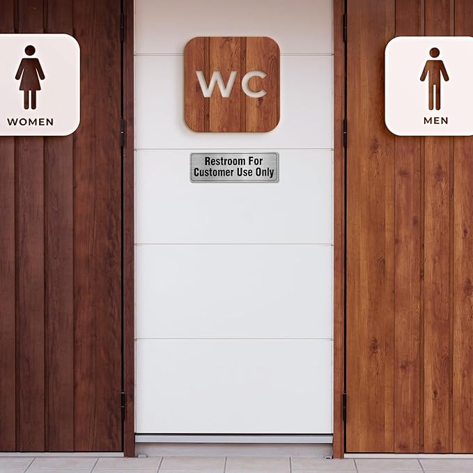 Restroom For Customer Use Only Sign Aluminum Silver 9 x 3 Inches Self-Adhesive Waterproof Metal Door Wall Sign for Business Offices 4 Pack