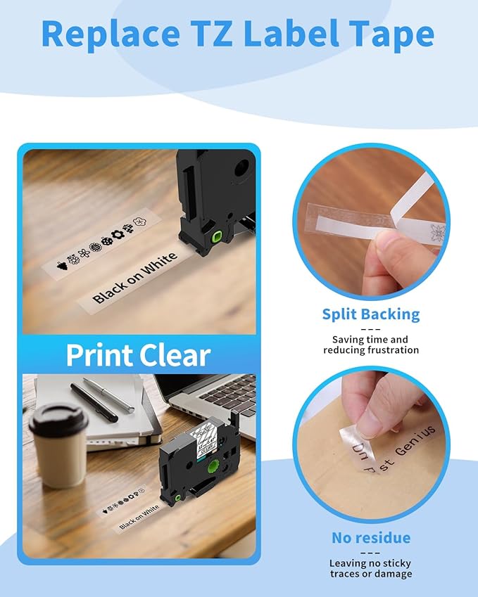 Colorty Clear Label Maker Tape TZe-131 Compatible with Brother P-Touch Label Tape TZ TZe 12mm 0.47 Laminated 1/2" Black on Clear TZe131 for PT-D220 D210 H110 1180 1280 1890 Tape Refills, 6-Pack