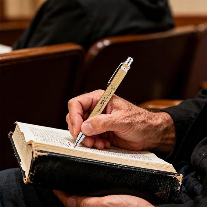 Bible Verse Pens 25 Pcs with 12 Christian Pens & 12 Refills & 1 Black Pen Pouch Bamboo Retractable Ballpoint Pens Inspirational Quote Pen Religious Gifts for Men Women