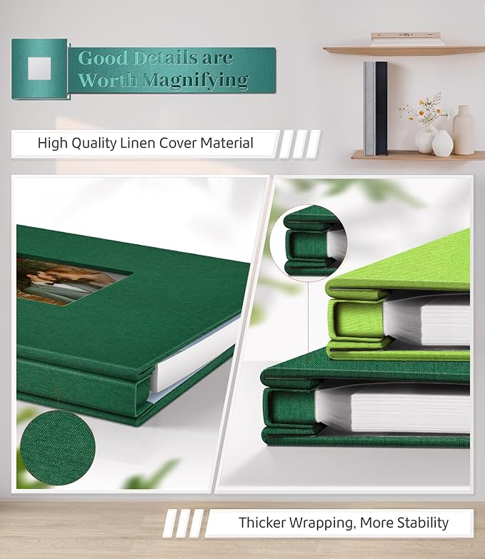 Photo Album Self Adhesive Scrapbook Album for 3x5 4x6 5x7 8x10 Pictures,120 Pages Linen Cover with Display Window DIY Photo Book,Ideal Gifts for Family Travel Wedding Baby