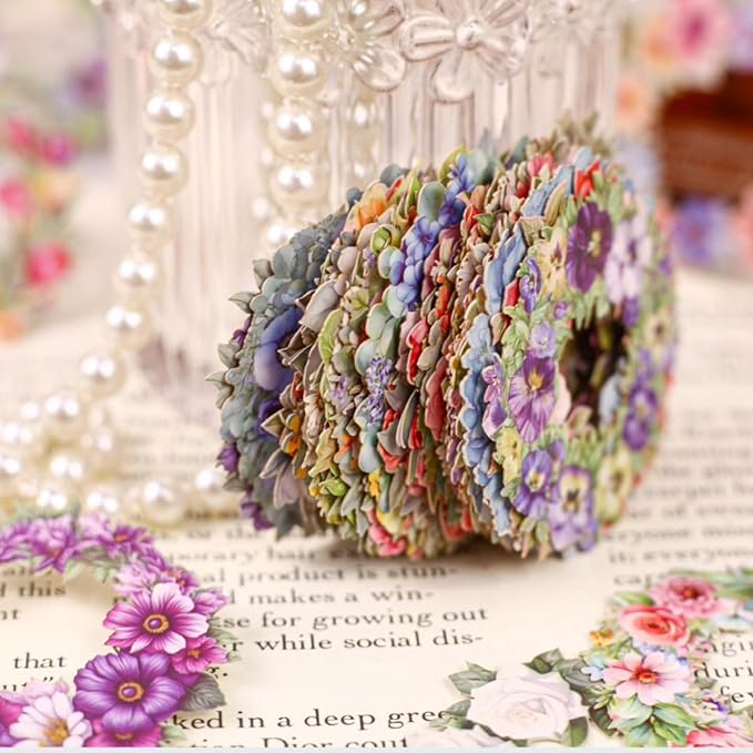 48 Pieces Vintage Garland Hard Card Scrapbook Stickers, 6 Pack Aesthetic Background Flower Frames Decorative Stickers for Scrapbooking Planner Junk Journal Supplies Collage