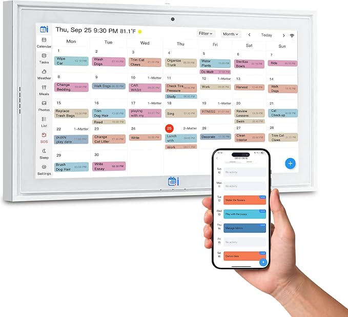 Digital Calendar 15.6 Inch Smart Family Planner & Chore Chart, 1920×1080P Full HD Touchscreen Interactive Display, WiFi Sync, Wall & Desk Mountable, Meal Planner & Home Organizer for Family Schedules & Routines, 2025 Calendar