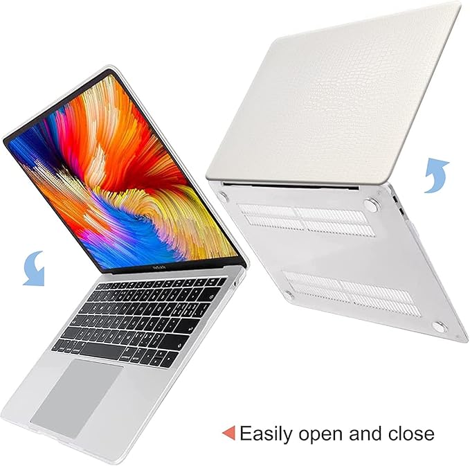 DTangLsm Compatible with MacBook Air 13 inch Case 2021 2020 2019 2018 Model M1 A2337 A2179 A1932 with Touch ID, Crocodile Leather Hard Shell Faux Alligator Laptop Case Snake Skin&Keyboard Cover, White