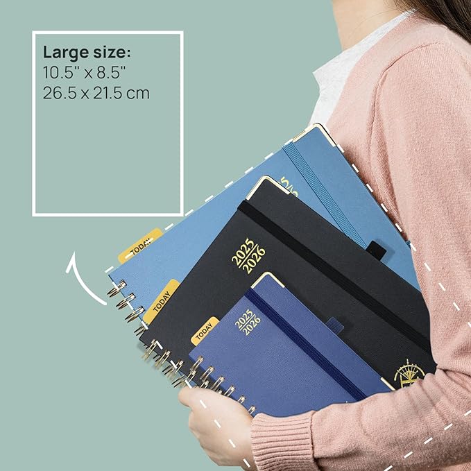 POPRUN Academic Planner 2025-2026 (July 2025-June 2026), Daily Weekly and Monthly Appointment Book (Wirebound Hard Cover - 10'' x 8'') with Hourly Time Slots, Tabs, 100 GSM - Midnight Green