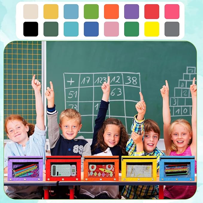 64 Pcs Pencil Pouch for 3 Ring Binder 16 Colors Zippered Pencil Pouch Bags Bulk Binder Pencil Case with Clear Window for Classroom School and Office