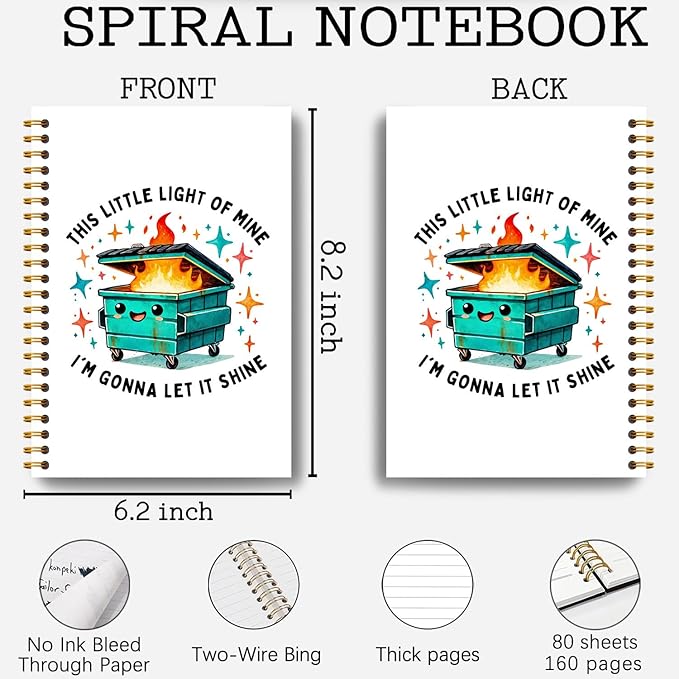 Dumpster Fire Funny Notebook, This Little Light of Mine Dumpster Fire Journal, Funny Notebook Journal for Coworkers, Sarcastic Office Gifts, Hardcover Spiral Notebooks 5.5x8.3 Inch