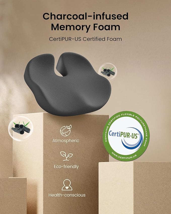 ProtoArc Extra Large Seat Cushions for Office Chairs, Ergonomic Memory Foam Seat Cushion for Home, Extra Cover, Car Seat Cushions for Driving, Pressure Relief Pad for Sciatica - Black