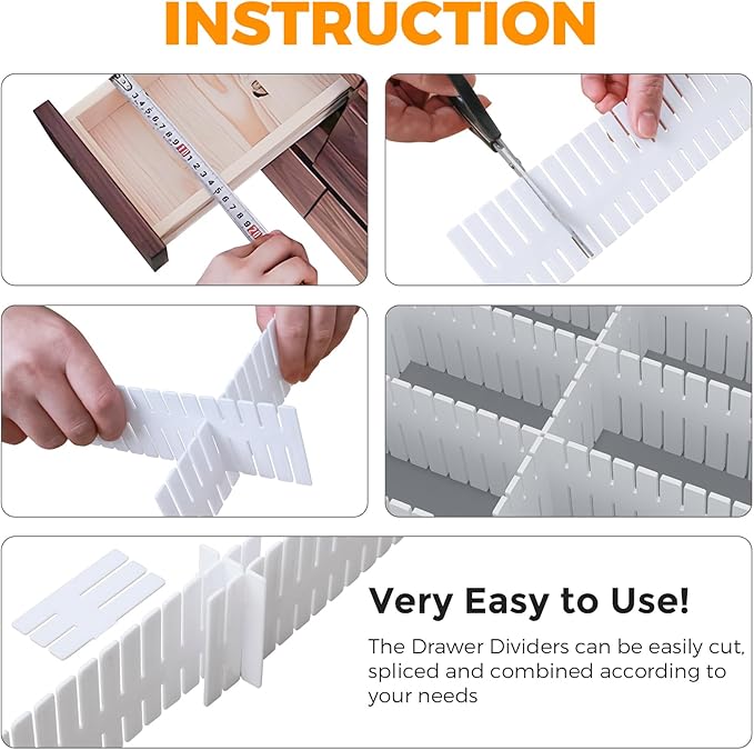 ALBAD Plastic Drawer Dividers Adjustable Drawer Organizer Dividers Separator for Tidying Clutter/Cutlery/Underwear/Socks/Clothes/Dresses/Boxes/Bins in Kitchen Bathroom Bedroom Office (8)