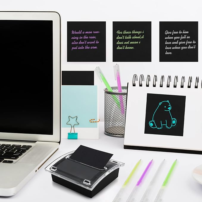 Pop Up Sticky Note Dispenser Sticky Note Holder Pop Up Note Dispenser Transparent Top for 3 x 3 Inch Sticky Notes School Office Home Store Black Base Clear Top (2)