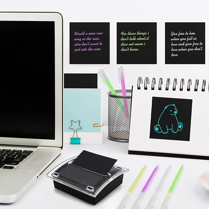 6 Pcs Pop Up Sticky Note Dispenser Sticky Note Holder Pop Up Note Dispenser Transparent Top for 3 x 3 Inch Sticky Notes School Office Home Store Black Base Clear Top