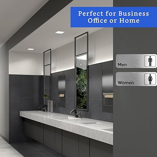 Men and Women Restroom Sign (Brushed Aluminum Set of 2) - Modern Bathroom Sign for Business - Restroom Signs for Business
