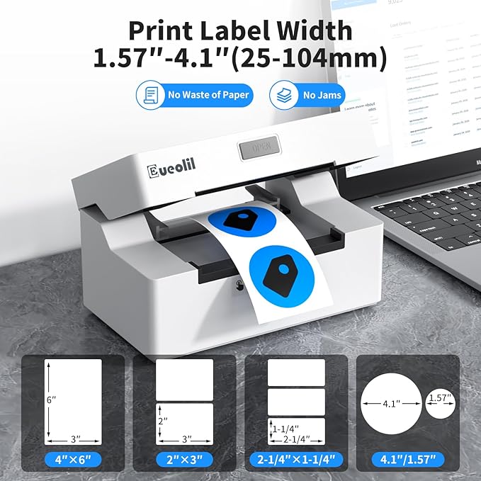 4x6 Thermal Label Printer, All-in-One Portable Bluetooth Shipping Label Printer for Small Business Compatible with Android/iPhone/Mac/Windows, for Amazon, eBay, Shopify, Etsy, USPS & UPS