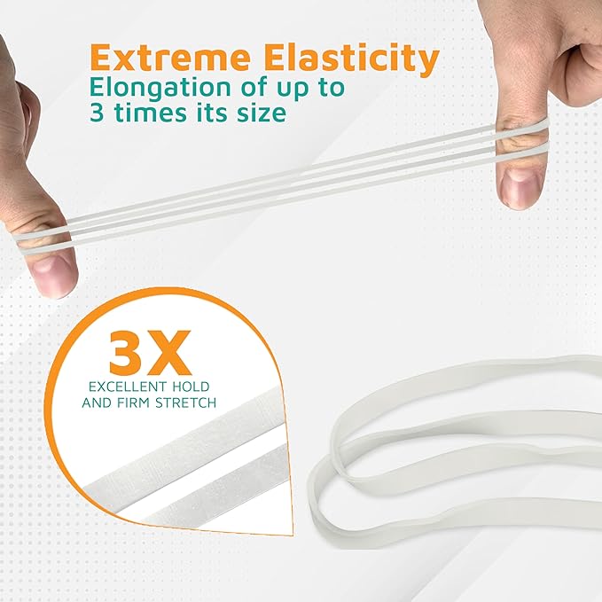 PlasticMill White Rubber Bands Size 33 (3 1/2" x 1/8") - #33 Rubber Bands Office Supplies - Strong, Elastic Bands for Crafts, Balloon Garland, Cash, File Folders (100-Pack)