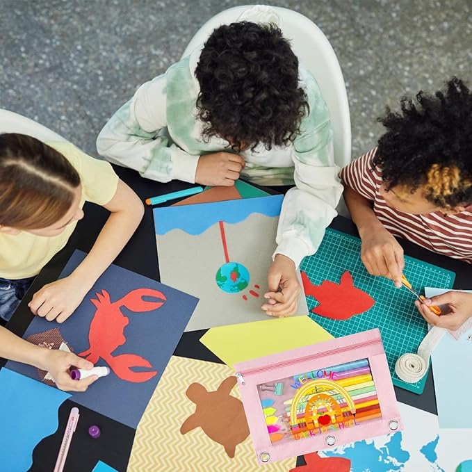 Pencil Pouch for 3 Ring Binder, Back to School Pencil Zipper Case Bag with Three Hole Clear Window for School Supplies