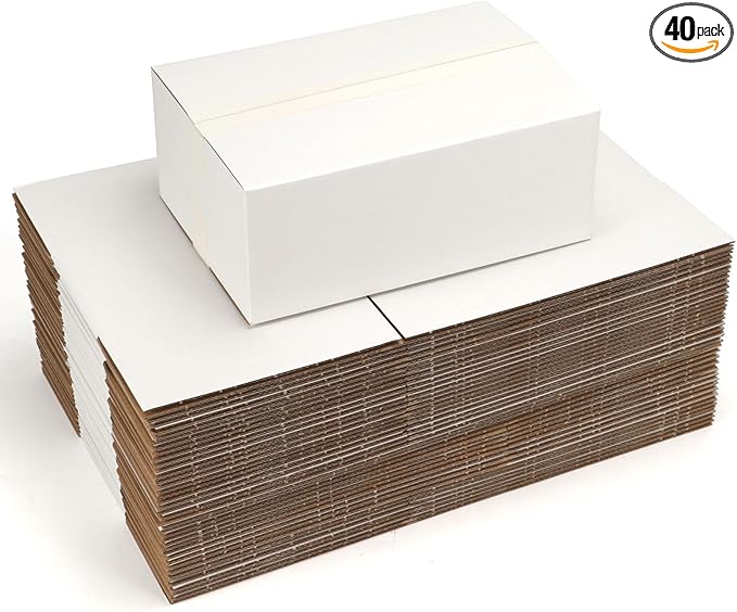 10x7x4 Shipping Boxes Set of 40, 3 Layers E Watts White Corrugated Cardboard Small Business Packing Box for Mailing, Moving