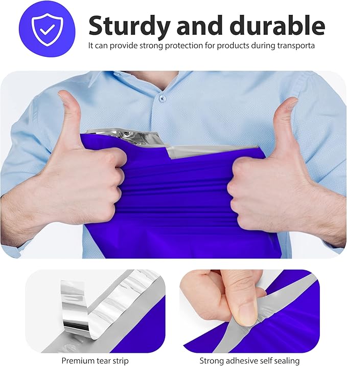 Fuxury 12X15.5" 100Pcs Poly Mailers Bags for Clothing/T-Shirt/Shirt, Plastic Mailing Envelopes for Small Business, Self Seal Shipping Polybag Bulk- Blue