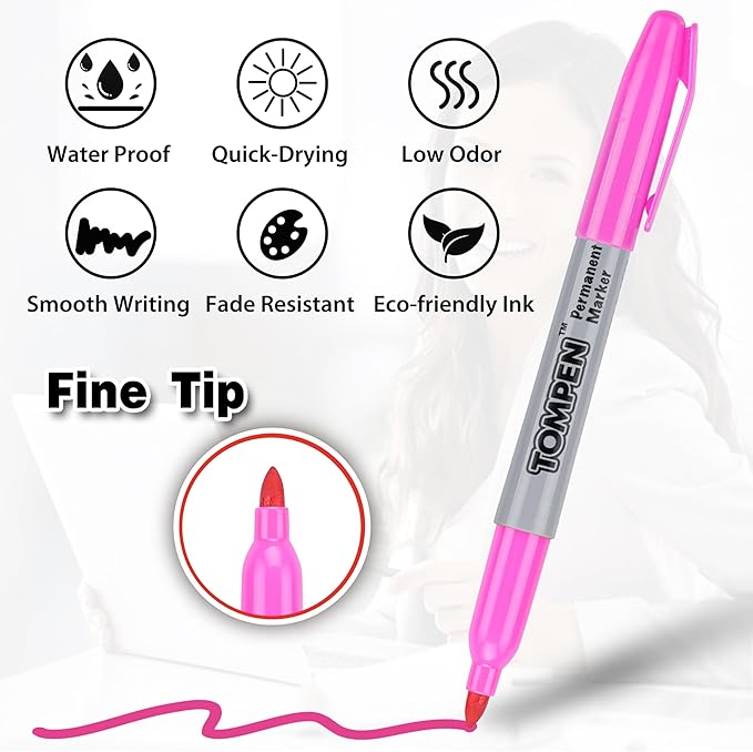 Permanent Markers,Fine Tip,160 Pack Bulk,16 Assorted Multicolor Colors,Waterproof Permanent Marker Pens with Quick Drying on Wood,Plastic,Paper,Metal,Mirror for Office School Classroom Home