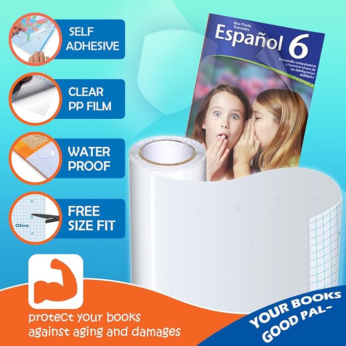 Olivo Clear Contact Paper Roll for Books Crafts 17.5 in x 5 ft Peel and Stick Adhesive Book Cover Plastic Protector