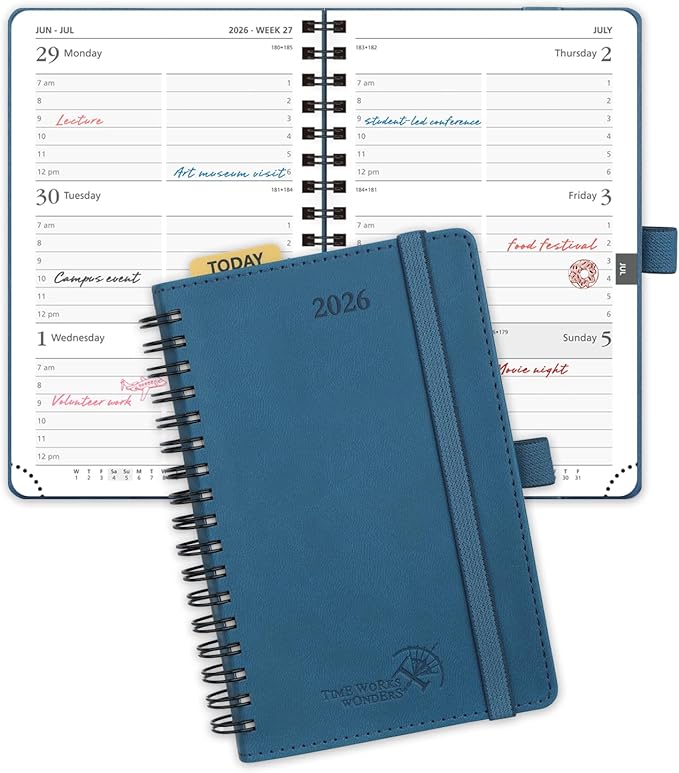 POPRUN Pocket 2026 Planner (Small Size- 4'' x 6.25'') Weekly and Monthly for Purse - Calendar 2026 (Jan. 2026 - Dec.2026) with Soft Cover, Plastic Ruler - Night Sky Blue