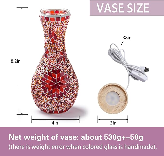 Turkish Mosaic Table Lamp for Living Room or Bedroom Decoration with Glass Vase and USB Power