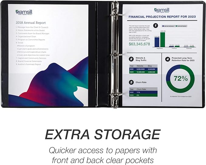 Samsill Durable 1 inch 3 Ring Binder, Made in USA, D Ring Binder, FSC 100% Recycled Chipboard, Black, 12 Pack