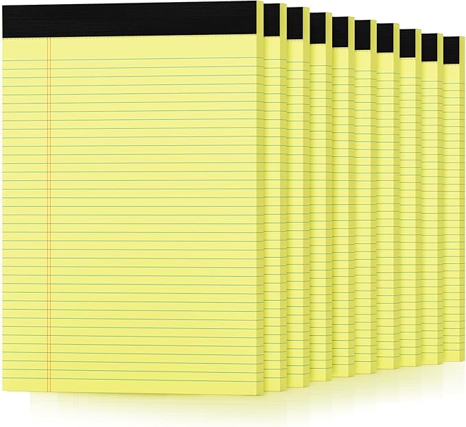10 Pack Yellow Legal Pads 8.5 x 11 College Ruled Note Pads Lined Writing Paper Pads Yellow Paper 8.5 x 11 Pads of Paper 30 Sheets per Writing Tablets Lined Legal Notepads for Home, Office