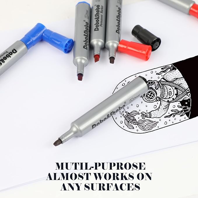 Dabo&Shobo Permanent Markers 24 Count, 3 Assorted Colors, Chisel Point Permanent Markers For Kids and Adult Coloring as Office, School Supplies