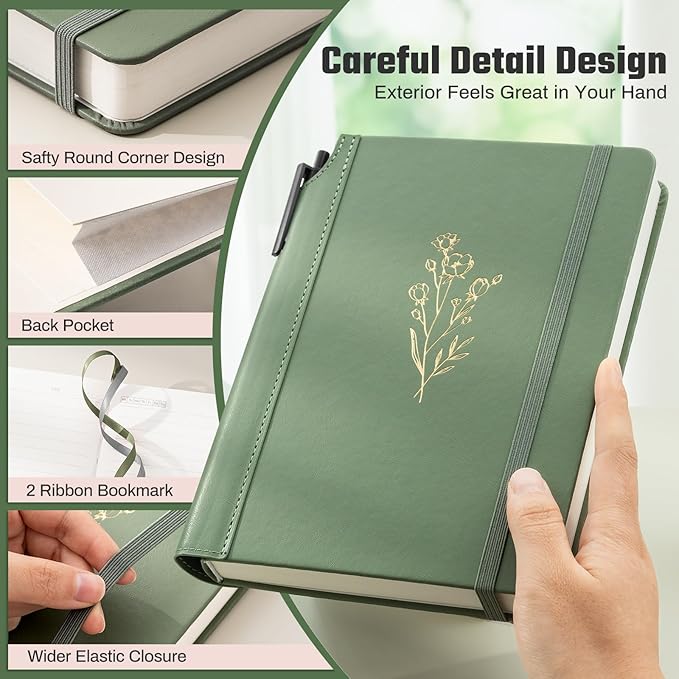 Lined Journal for Women 100 GSM 288 Pages Leather Journals for Writing A5 Hardcover Travel Journals Notebook Gift Set with Pen for Work Daily Writing