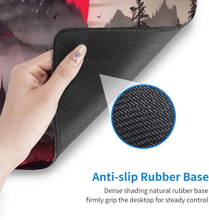 Extended Gaming Mouse Pad, Large Desk Mat XL Anime Mouse Pad Waterproof with Stitched Edges, Non-Slip Desktop Pad for Home and Office, Level Up Your 31.5x11.8 Inch (Darkness Red Moon2)