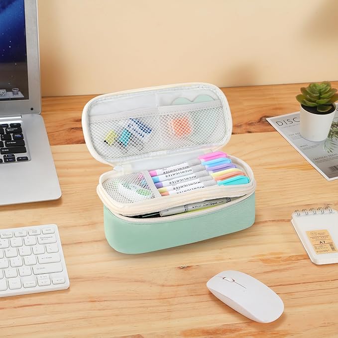 Pencil Case for Girls Kids Teens Adults Big Pencil Bag with Zipper Big Pen Pouch Large Stationery Pen Case Organizer for School Green