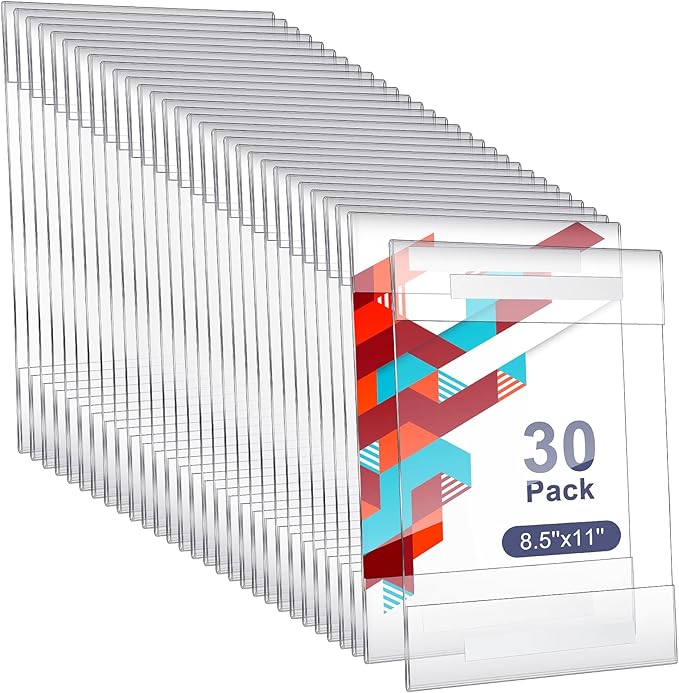 Kigley 30 Packs Wall Mount Acrylic Sign Holder with Tape Clear Acrylic Sign Holder Wall Signage Document Door Signage Paper Rack Menu Rack Poster for Office Store Restaurant No Drilling(8.5 x 11 In)