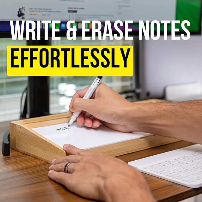 Desk Whiteboard with Storage - 16.2" x 6.7" x 2" with 3 Markers and 1 Eraser, Small Whiteboard for Desk - KAHJIN Natural Bamboo Dry Erase Board with Organizer for Office, Home, or School Essentials