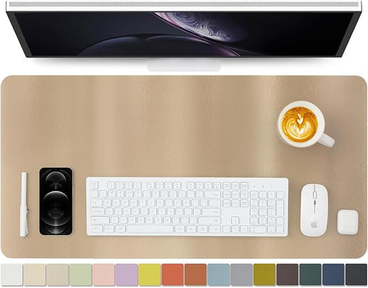 HOMIEAZICOZI Leather Desk Mat - Non-Slip PU Pad for Office and Home Organization Accessories Ideal Large Mouse Mats on Top of Desks (Champagne Gold,31.5''x 15.7'') (DPD-CG-M)