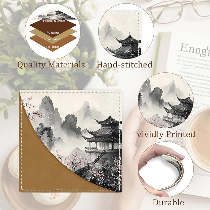 Japanese Landscape Corner Bookmarks, Anime Leather Book Accessories for Book Lovers, 3 Pcs Reading Book Page Markers for Women Men Student Teacher Retirement Birthday Gifts