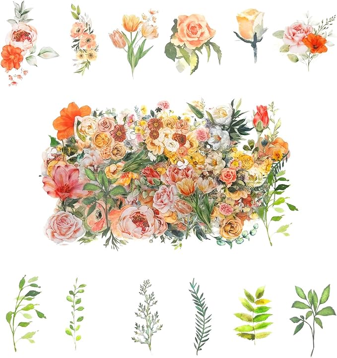 100 Pcs Natural Botanical Flower Stickers, Wildflower Stickers for Scrapbooking Junk Journal Notebook Diary Planner Letter Envelope Water Bottle Phone Case Craft Decoration (Wildflower)