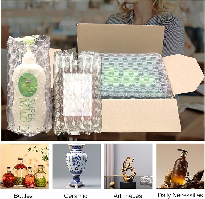 Bubble Cushioning Wrap Roll Inflatable Bottle Shipper Protector Sleeve, Air Pillows for Shipping Large Size Air Bubbles Packing Supplies for Fragile Items Recyclable Packaging Material 12"x82'