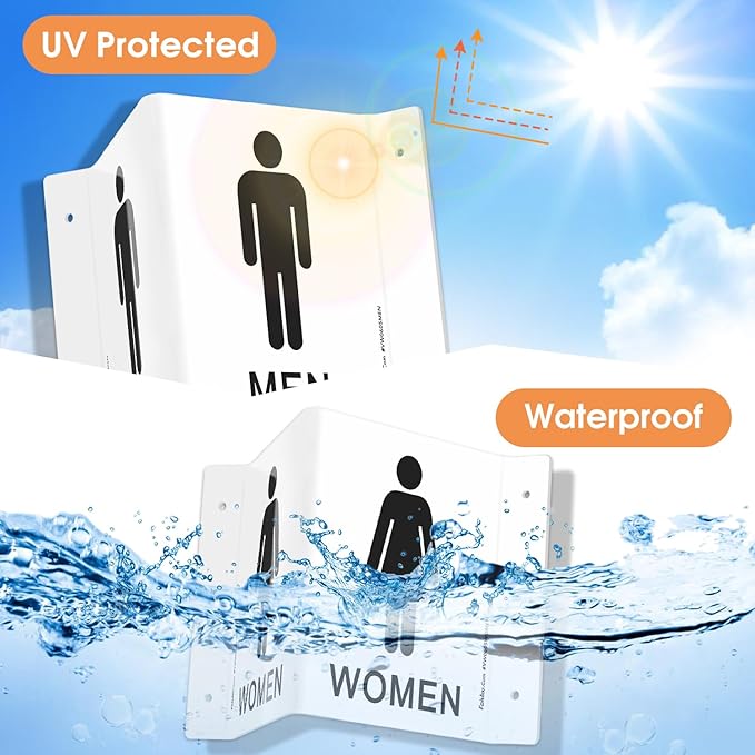 Faittoo Restroom Sign, Bathroom Signs, 2 Pack 6 x 8 Inches Acrylic Sign, for Office or Business Bathroom and Toilet Door or Wall Decor, Indoor Outdoor Use, White (Men and women Set)