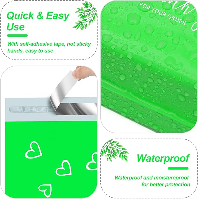 JinRuiKJ Thank You Poly Mailer 6x9 Inch 100 PCS, Shipping Bags for Clothing, Packaging Bags for Small Business, Strong Adhensive, Waterproof and Tear-Resistant Mailing Envelopes, Green