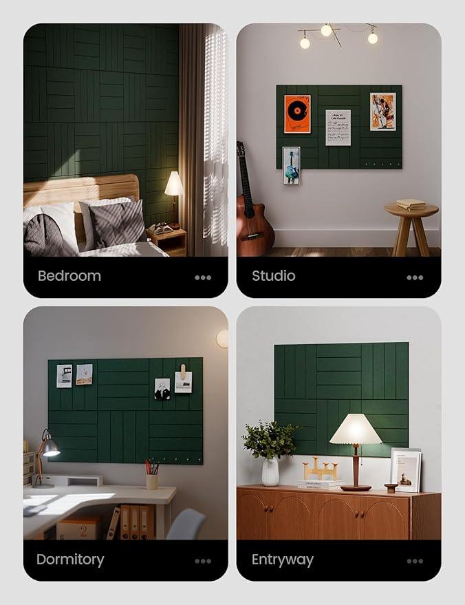 Large Felt Bulletin Board 48" x 36" Cork Board Alternative - 6 Pack with 40 Safe Removable Adhesive Tabs, Cork Boards for Walls Cork Board for Home Office Classroom Pin Board (Aurora Green)