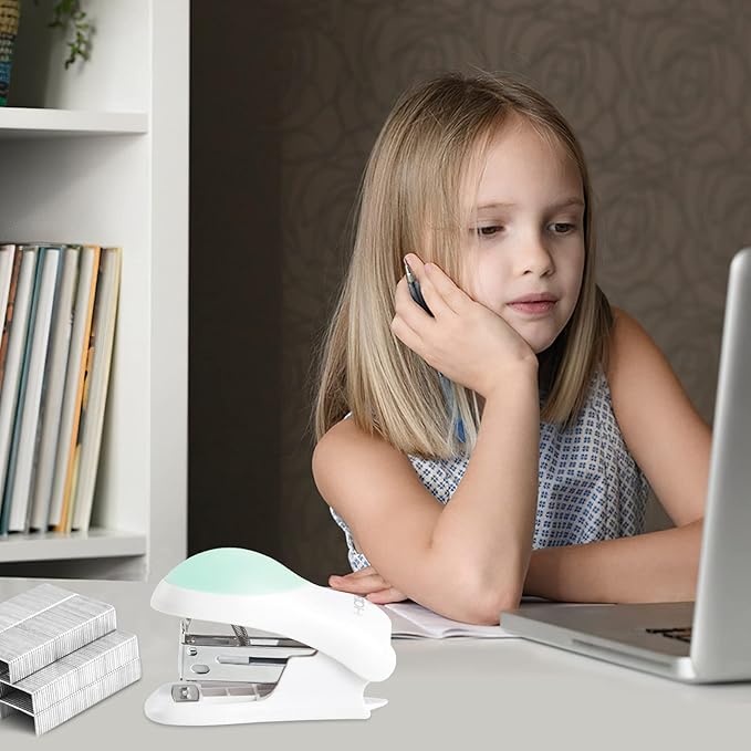 NEBURORA Mini Effortless Desktop Staplers with 400 Standard 26/6 Staples, 2-24 Sheet Capacity, Includes Built-in Staple Remover, Cute Stapler Gift for Student and Office Use, 3 Colors Options (Green)