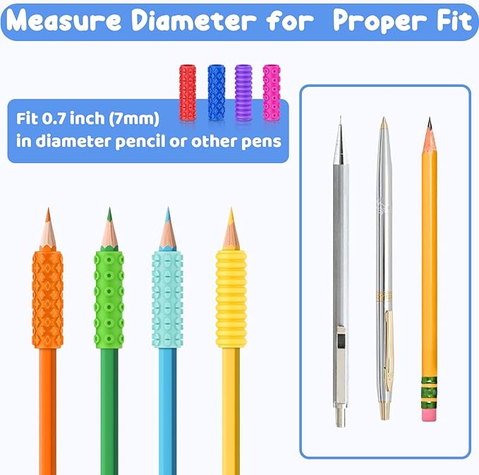 Silicone Textured Pencil Grips, Sensory Fidget Toys for Autism Kids, Writing Aid Tools ADHD Tools, 48 Packs