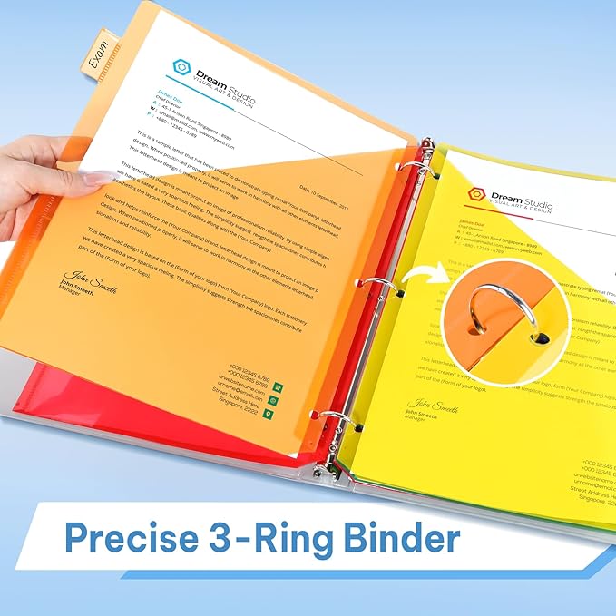 SUNEE 8 Tab Dividers with Pockets, Plastic Dividers for 3 Ring Binder, Subject Dividers with 2 Pockets, Binder Dividers for School Office Home Supplies, Multicolor, 1 Set