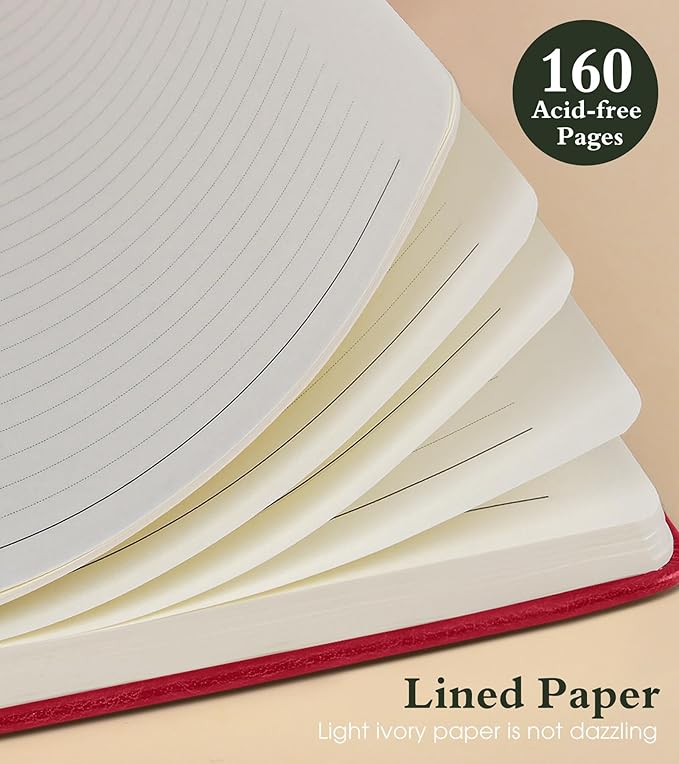 Lined Journal Notebook for Men Women, 160 Pages Ruled Paper, Inner Pocket, A5 Hardcover Vintage Leather Notebooks for Work, School, Travel Journaling,Daily Diary,Notepad 5.8" x 8.5" (Burgundy)